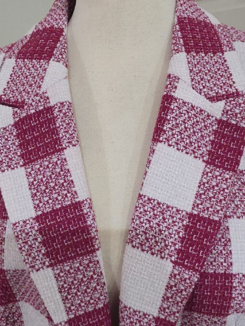 Liz Claiborne Pink & White Check Double-Breasted Tweed Blazer- Size 12 - Picture 5 of 11